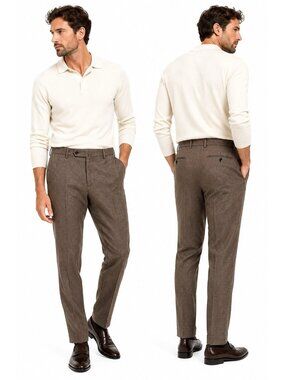 PT TORINO deluxe comfort wool brown slim tailored dress pants 50 EU W35 italy